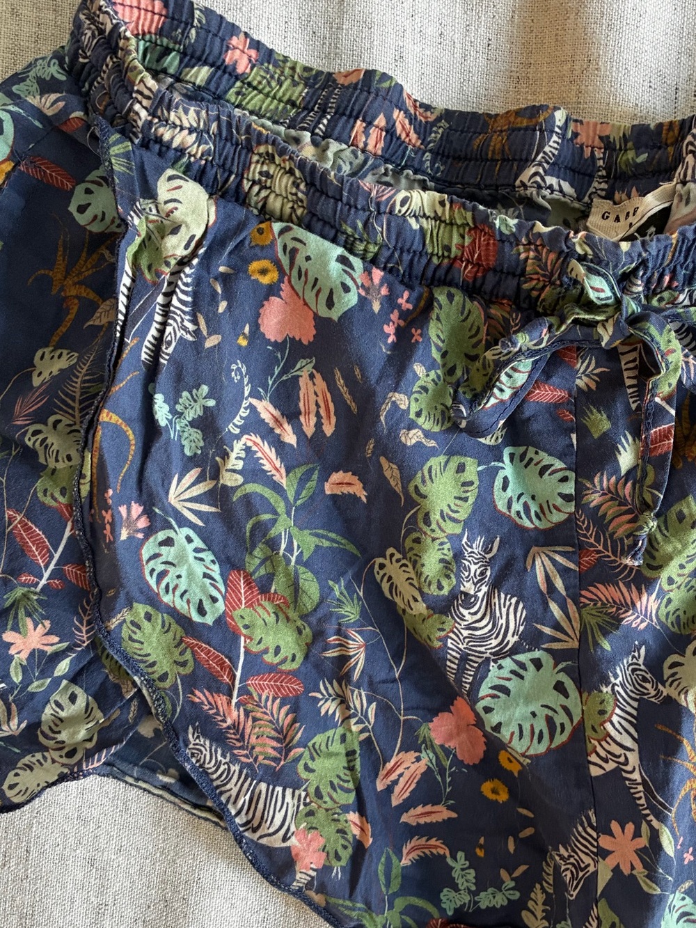 Women’s Zebra Navy Tropical Print Drawstring Athletic Shorts